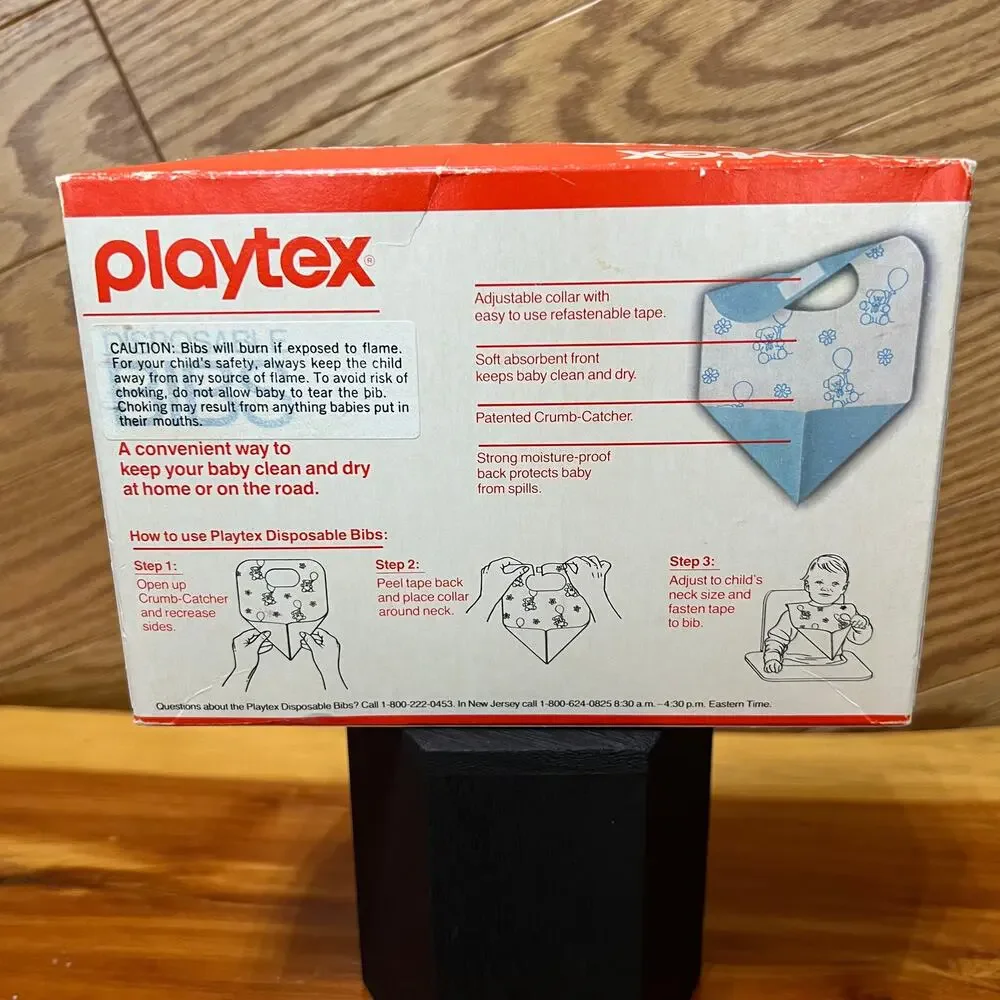 Vintage 1980’s Playtex Disposable Bibs W/ Crumb Catcher 12 Pack NIB NEW NOS Prop - Picture 6 of 9